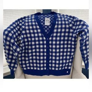 Kate Spade Blue and White Checkered Cardigan